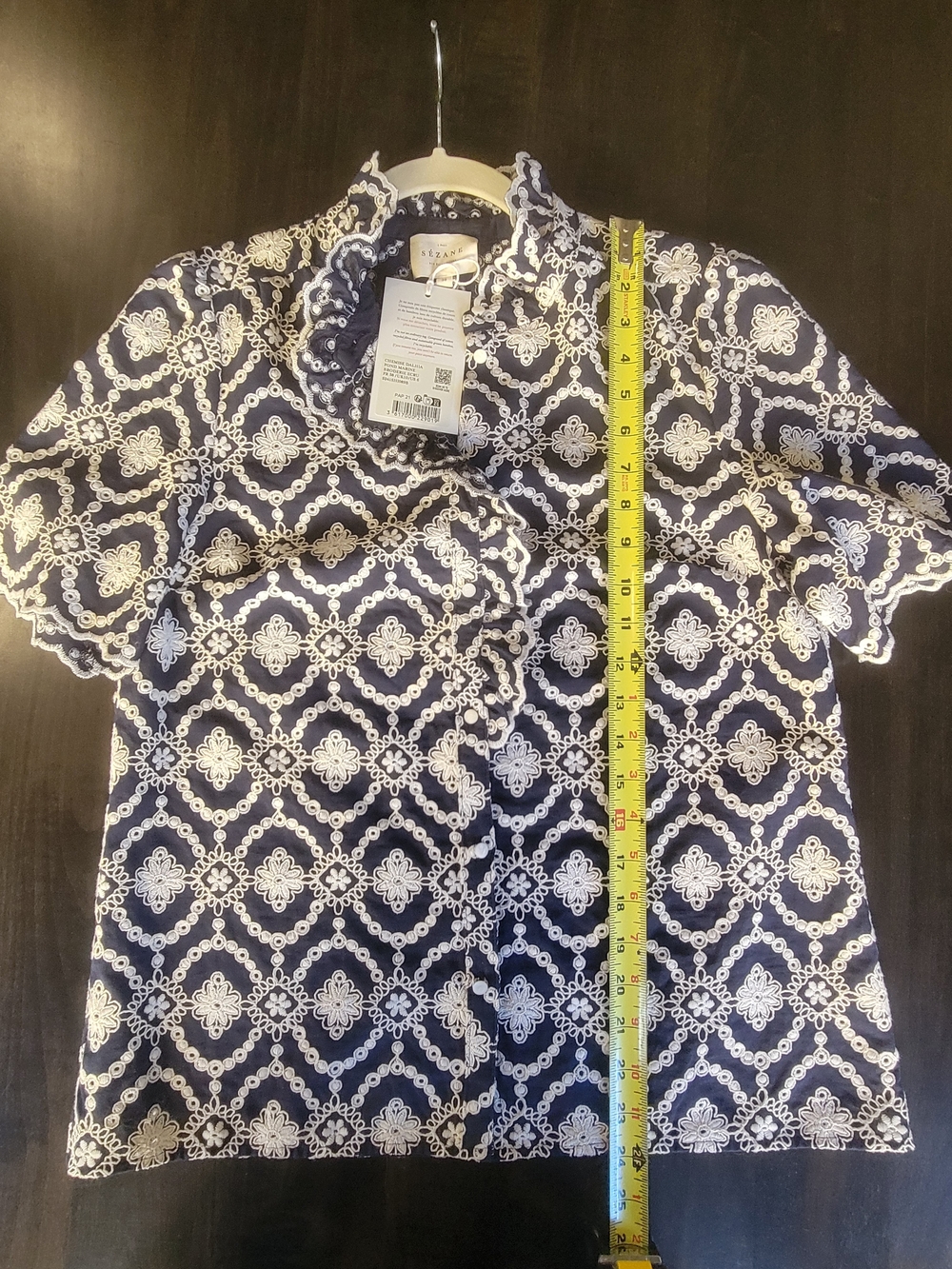 Sézane Dalhia Shirt in Marine with Ecru Embroidery 38 US 6 NWT - Picture 7 of 9